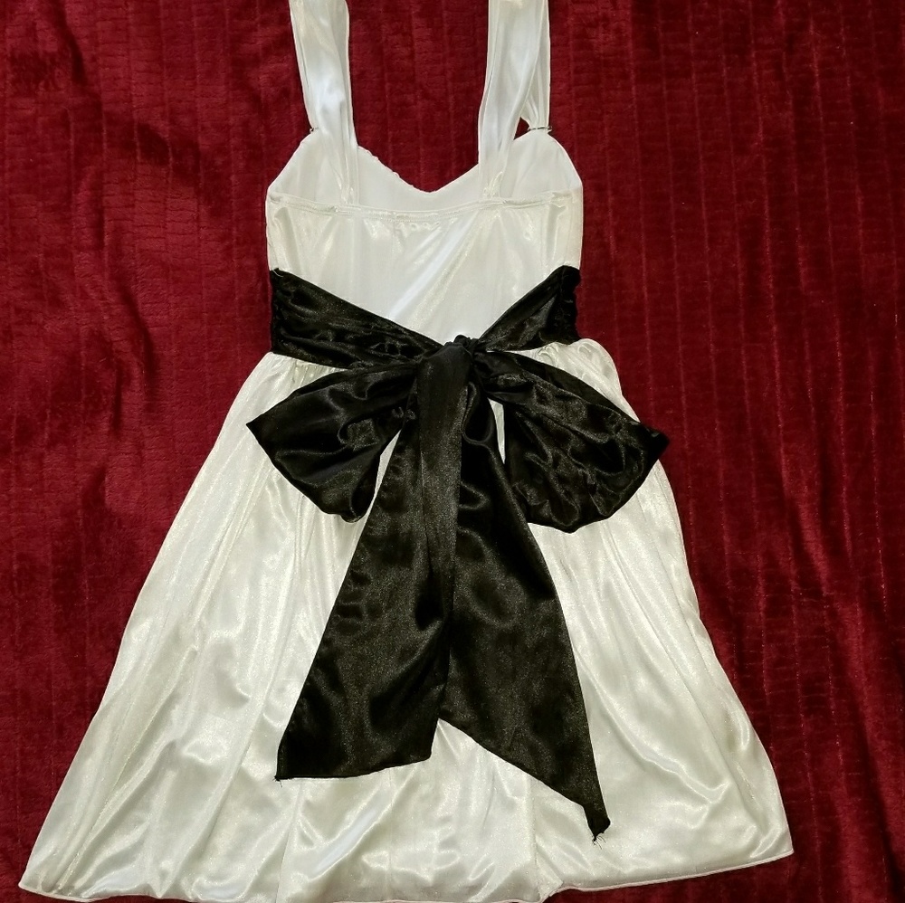 White Dress with Black Ribbon & Rhinestones - Picture 2 of 8